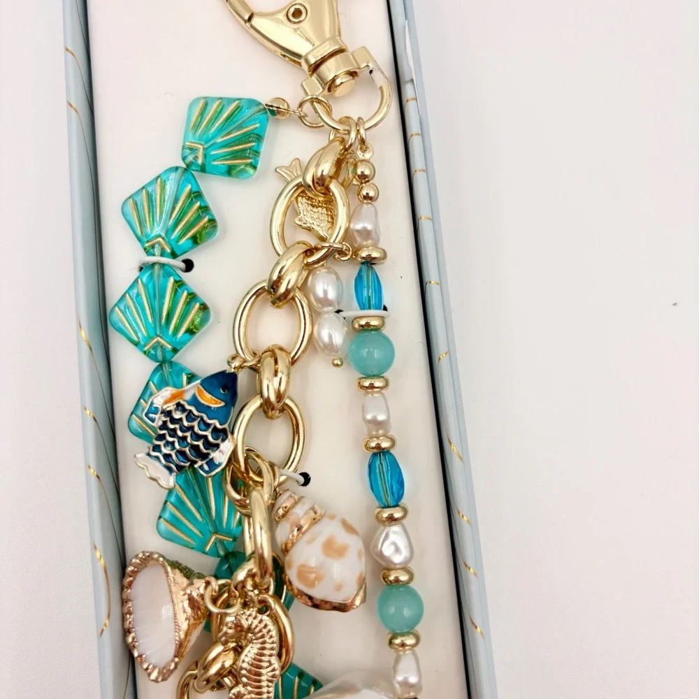 Eye Candy Coastal Nautical Sea Life Bag Charm‎ Keychain Fish Sea Shells